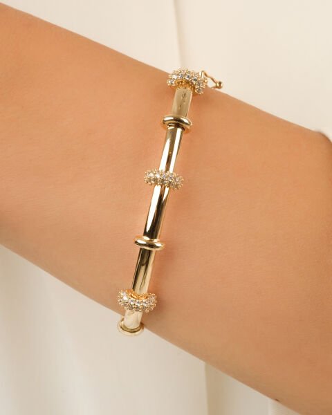 14 Ayar Altın Taşlı Halka Detaylı Bilezik