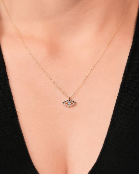 14 Ayar Altın Firuze Taşlı Göz Kolye