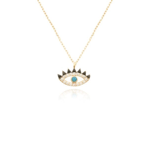 14 Ayar Altın Firuze Taşlı Göz Kolye