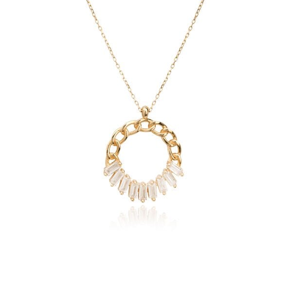 14 Ayar Altın Zincir Figürlü Baget Taşlı Yuvarlak Kolye