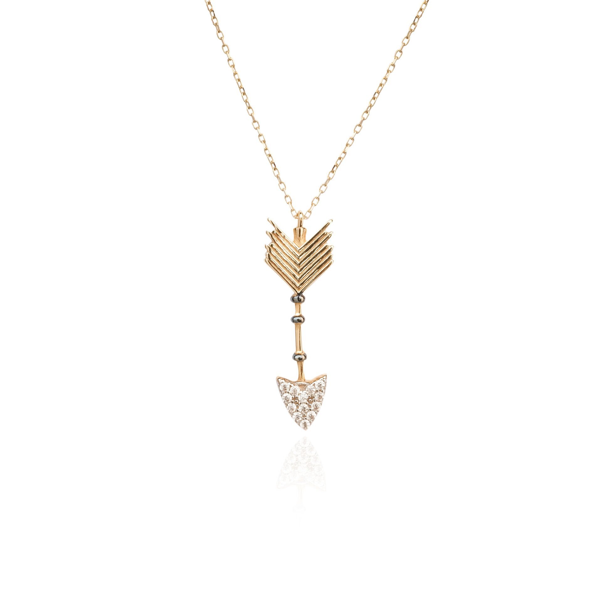 14 Ayar Altın Taşlı Ok Kolye