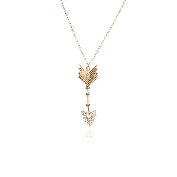 14 Ayar Altın Ok Ucu Figürlü ve Taş Detaylı Kolye