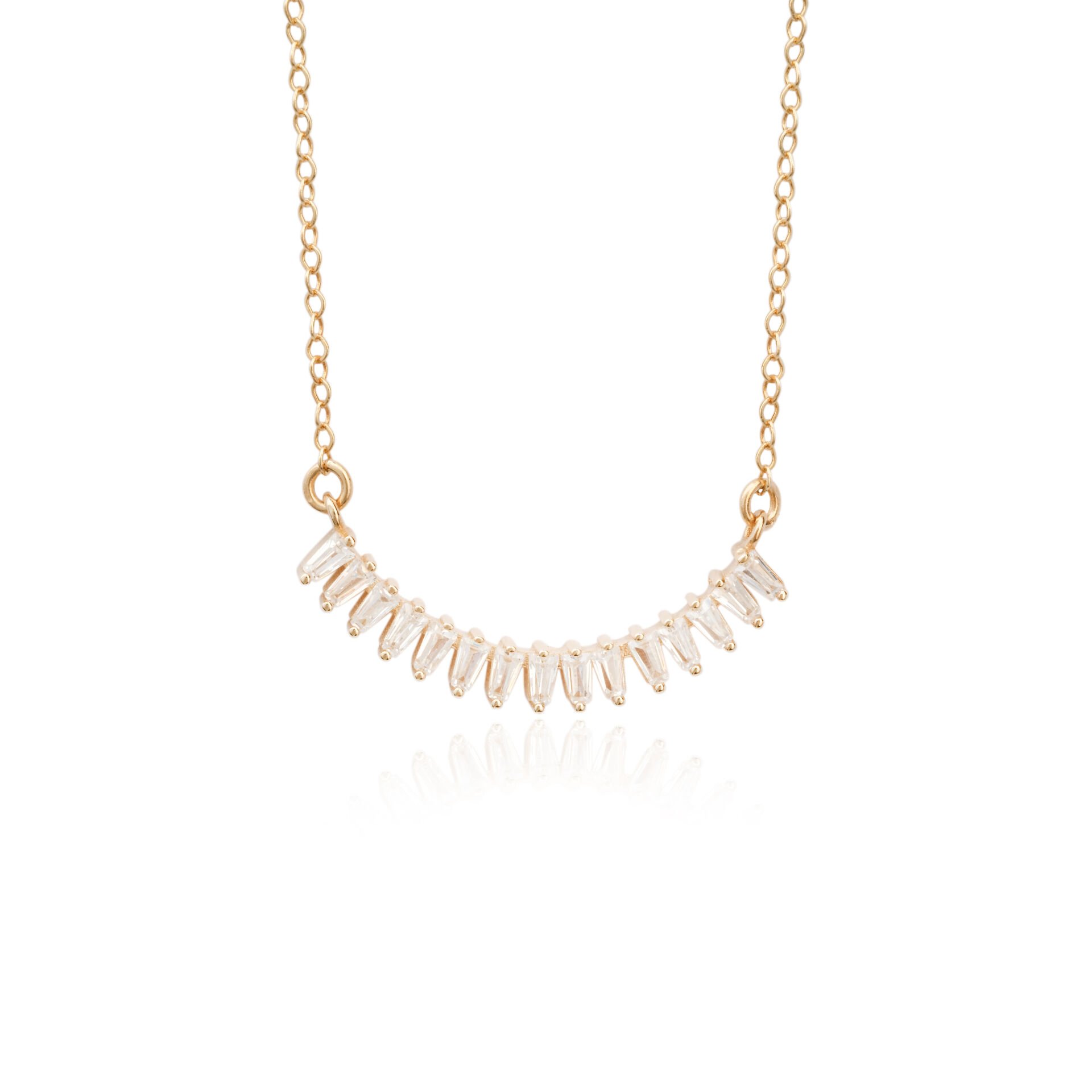 14 Ayar Altın Baget Kesim Taşlı Kavis Kolye