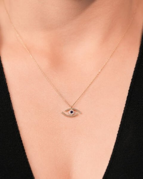 14 Ayar Altın Safir Taşlı Göz Kolye