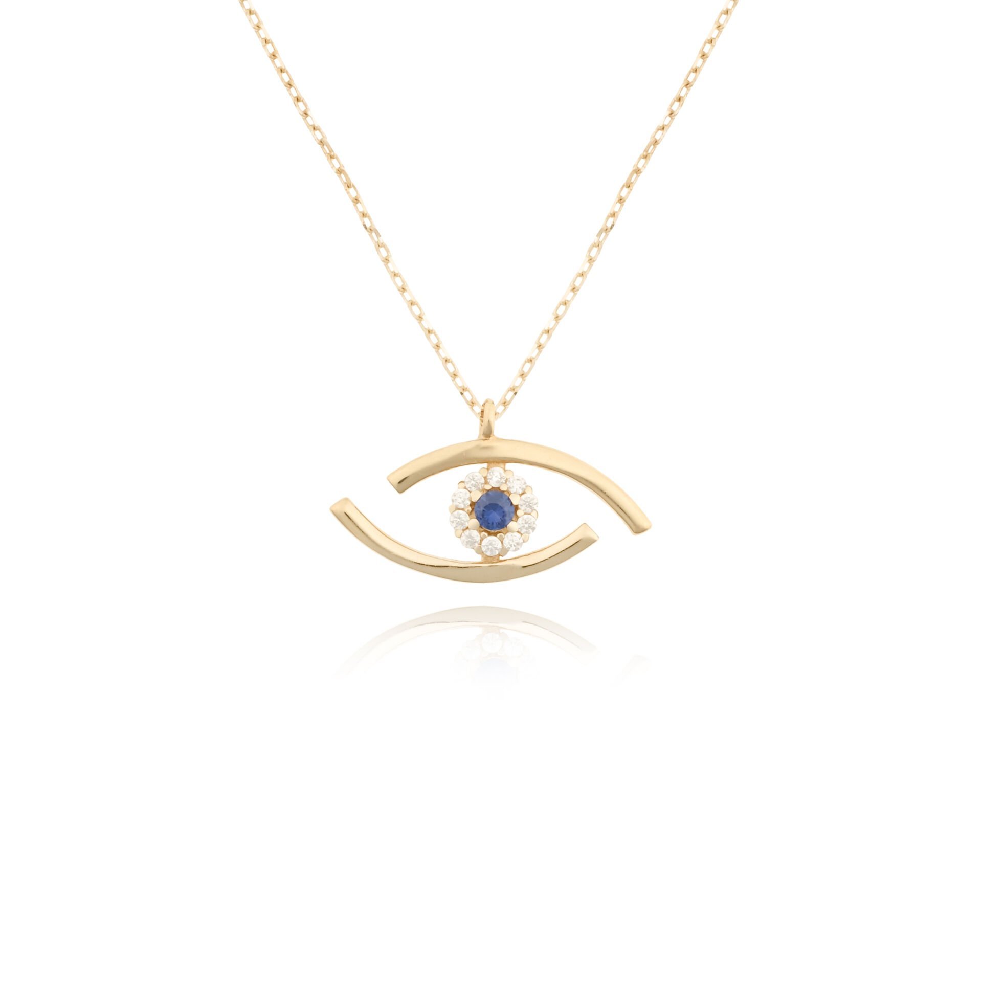 14 Ayar Altın Mavi Safir Taşlı Göz Kolye