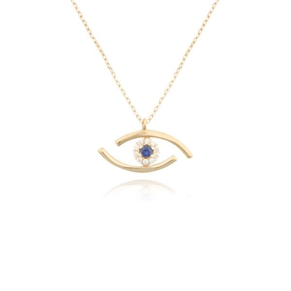 14 Ayar Altın Safir Taşlı Göz Kolye