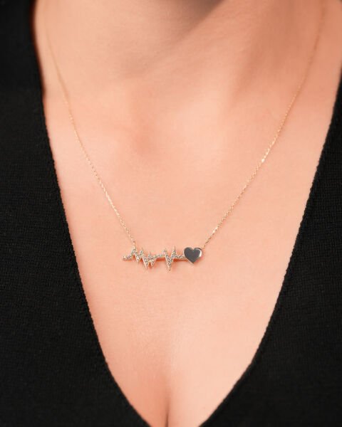 14 Ayar Altın Taşlı Kalp Ritmi Kolye