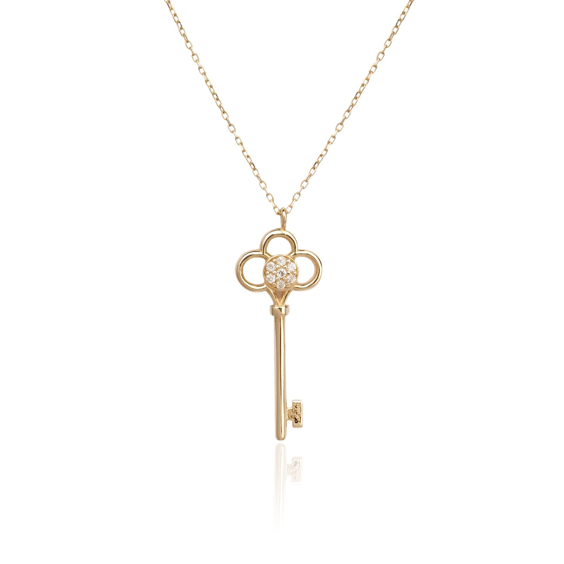 14 Ayar Altın Çiçek Formlu Anahtar Kolye