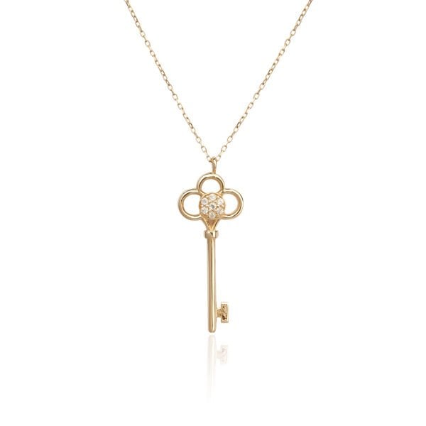 14 Ayar Altın Çiçek Formlu Anahtar Kolye