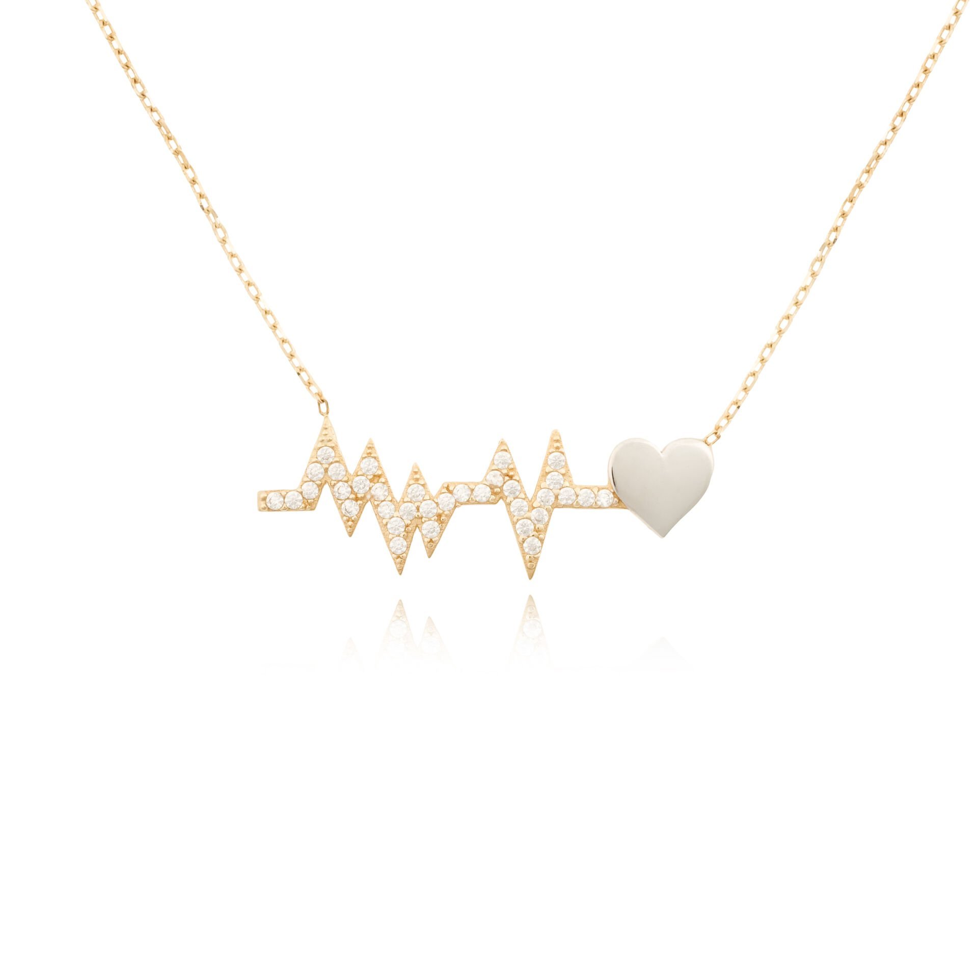 14 Ayar Altın Taşlı Kalp Ritmi Kolye