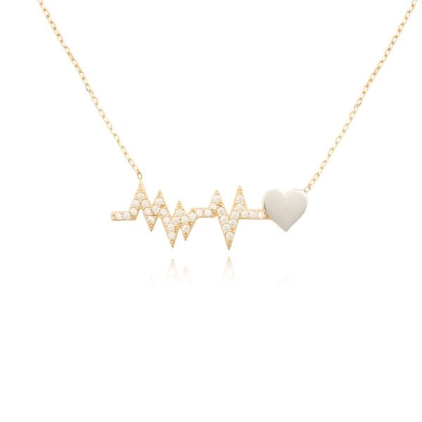 14 Ayar Altın Taşlı Kalp Ritmi Kolye