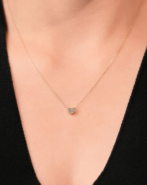 14 Ayar Altın Taşlı Kalp Kolye