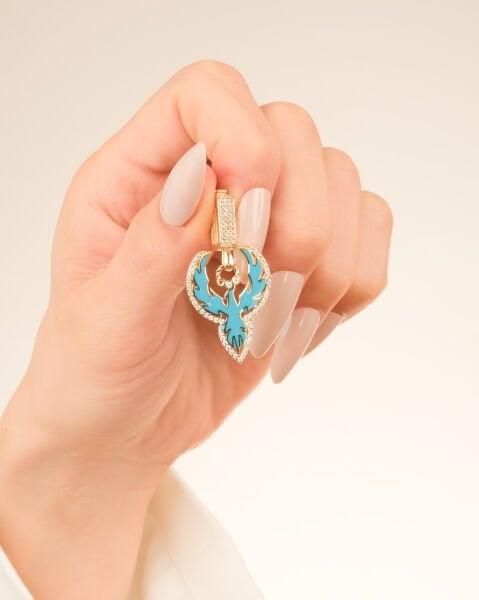 14 Ayar Altın Mineli Anka Kuşu Kolye Ucu