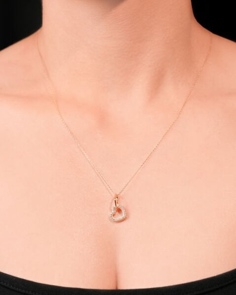 14 Ayar Altın Taşlı Çift Kalp Kolye