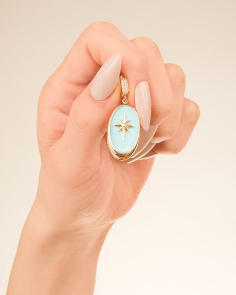 14 Ayar Altın Genola Kutup Yıldızı Mineli Kolye Ucu