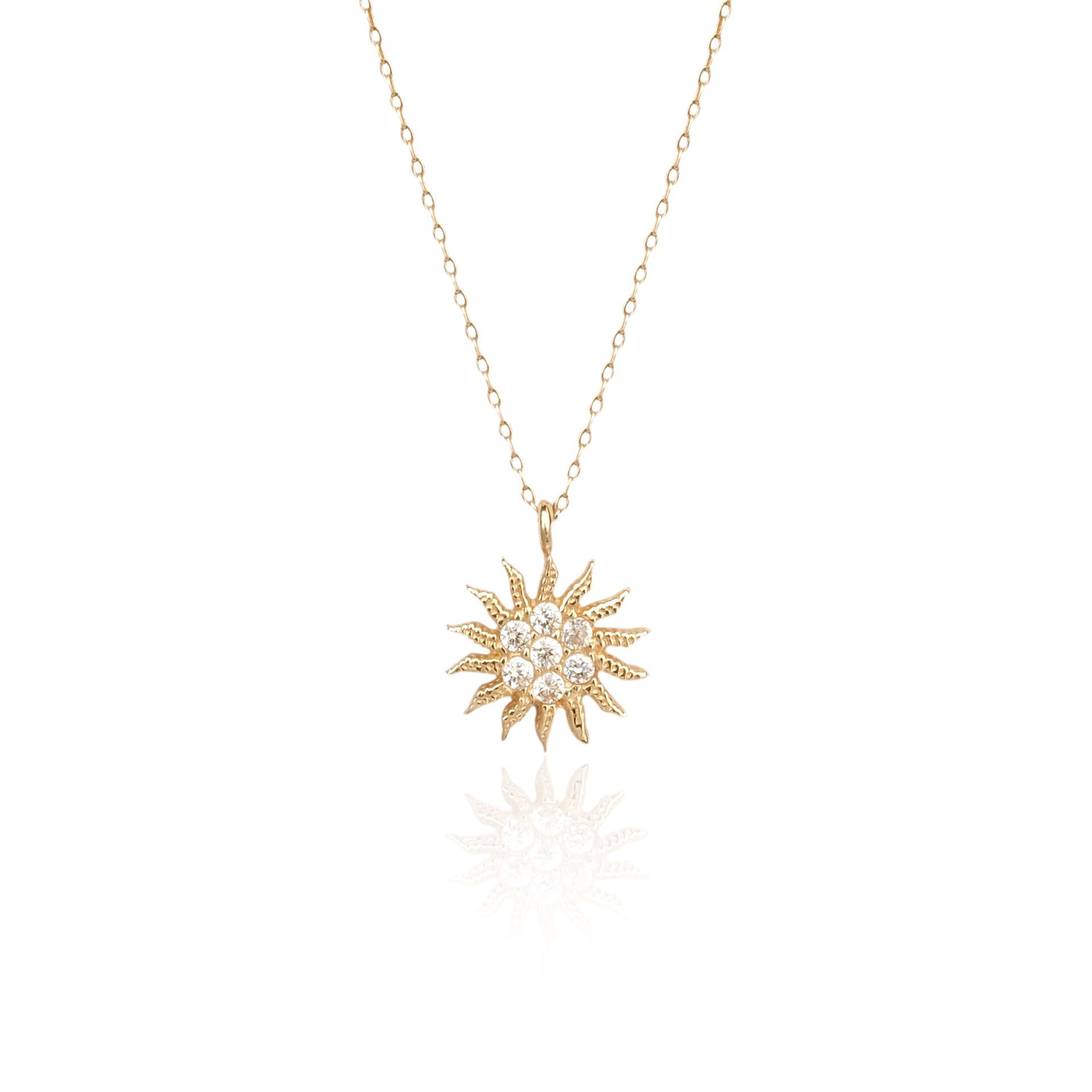 14 Ayar Altın Minimal Güneş Figürlü Taşlı Kolye