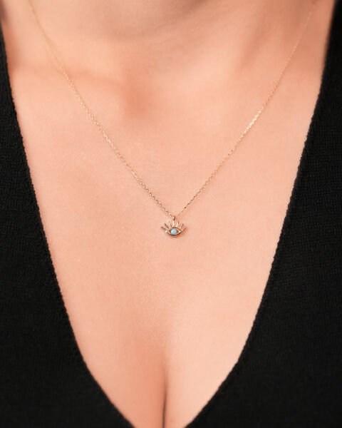 14 Ayar Altın Firuze Taşlı Göz Kolye