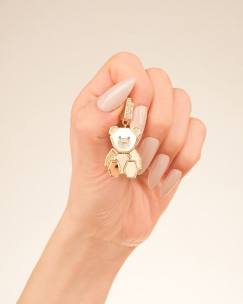 14 Ayar Altın Ayıcık Figürlü Taşlı Kolye Ucu