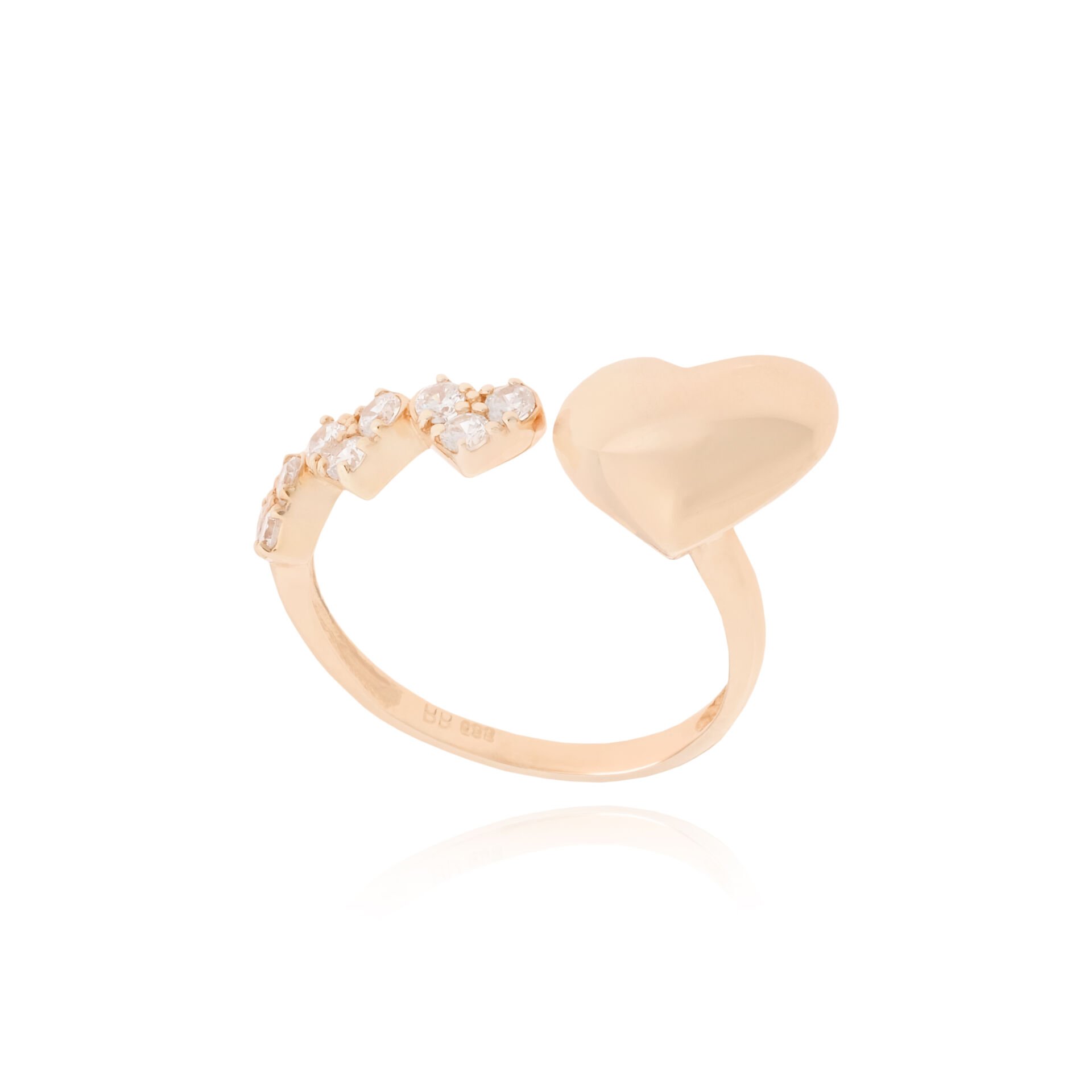 14 Ayar Altın Kalp Figürlü Taşlı Yüzük