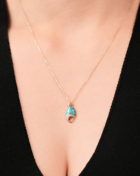 14 Ayar Altın Taşlı Mineli Balık Kolye