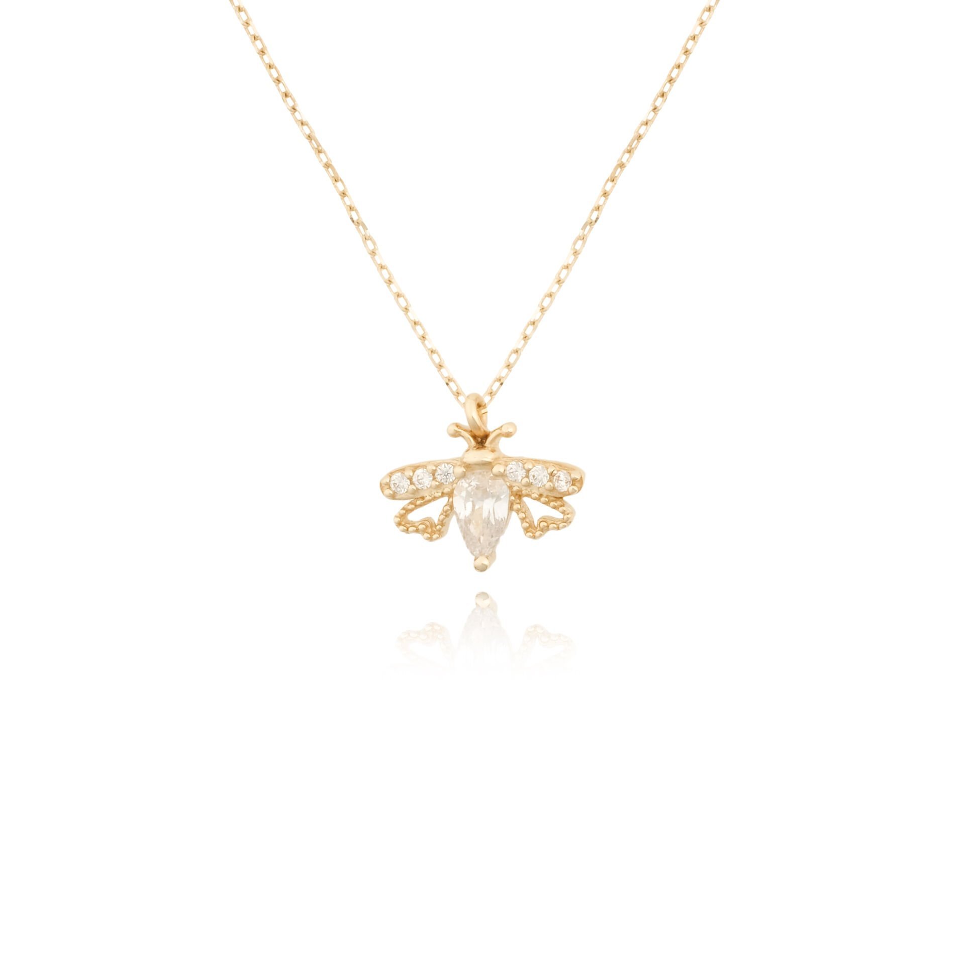 14 Ayar Altın Taşlı Arı Kolye