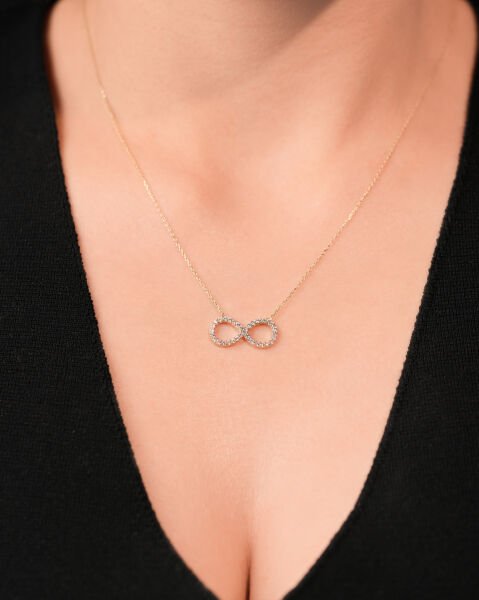 14 Ayar Altın Taşlı Sonsuzluk Kolye