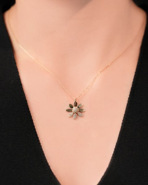 14 Ayar Altın Taşlı Papatya Kolye