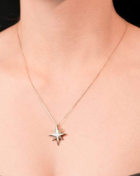 14 Ayar Altın Taşlı Kutup Yıldızı Kolye