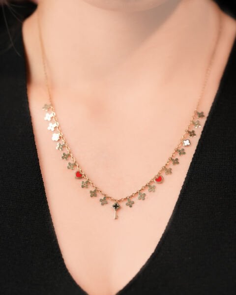 14 Ayar Altın Çok Figürlü Yonca Kolye