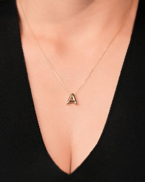 14 Ayar Altın A Harf Balon Kolye