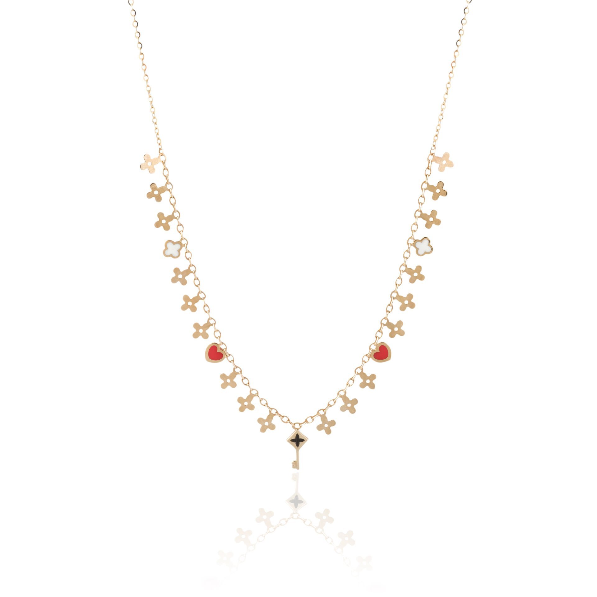 14 Ayar Altın Çok Figürlü Yonca Kolye