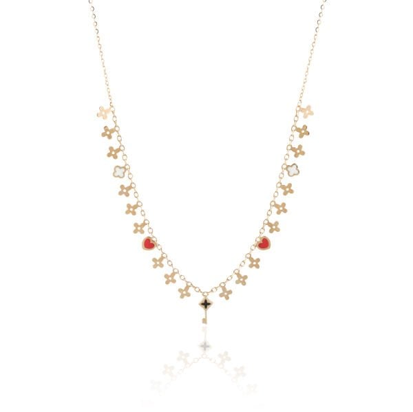 14 Ayar Altın Yonca Kalp ve Anahtar Figürlü Kolye