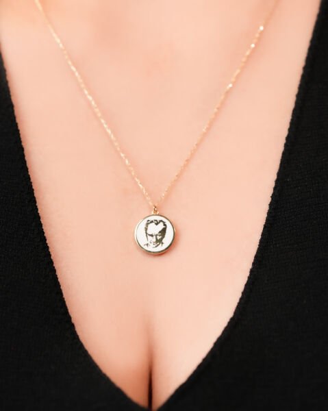 14 Ayar Altın Beyaz Mineli Atatürk Figürlü Kolye