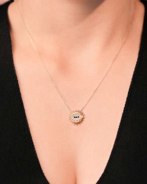 14 Ayar Altın Taşlı Göz ve Kirpik Kolye