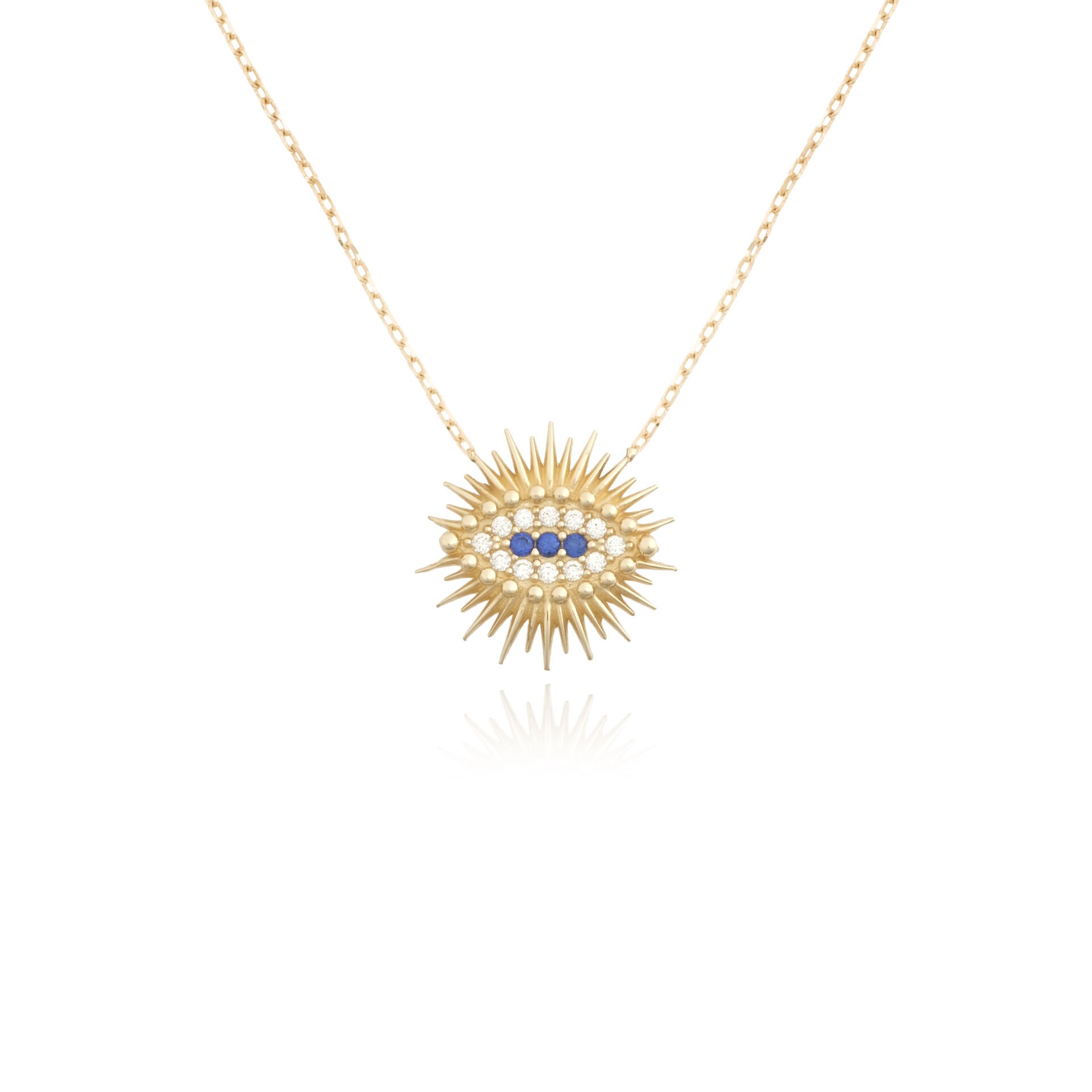 14 Ayar Altın Taşlı Gözlü Güneş Kolye