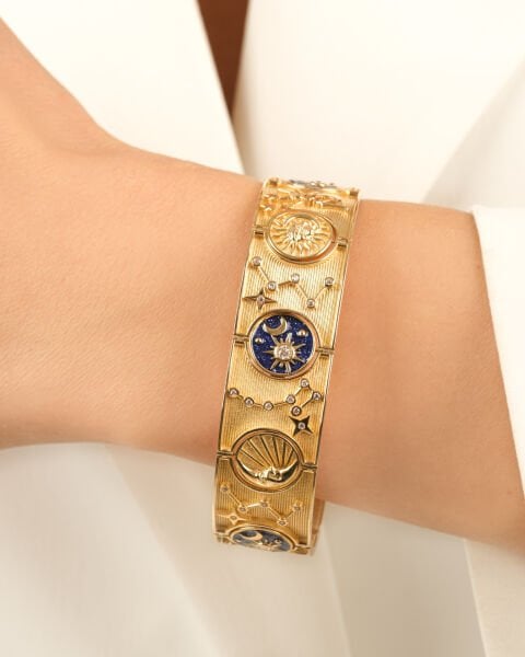 14 Ayar Altın Güneş Ay ve Yıldız Figürlü Mineli Tasarım Bileklik