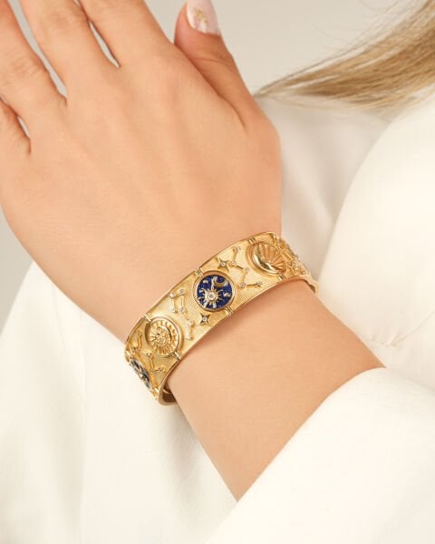 14 Ayar Altın Güneş Ay ve Yıldız Figürlü Mineli Tasarım Bileklik