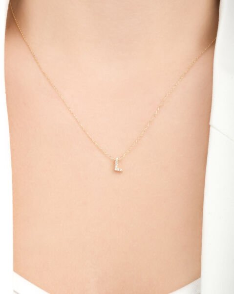 14 Ayar Altın Taşlı L Harfi Kadın Kolye