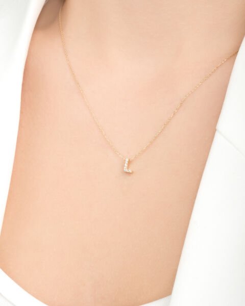 14 Ayar Altın Taşlı L Harfi Kadın Kolye