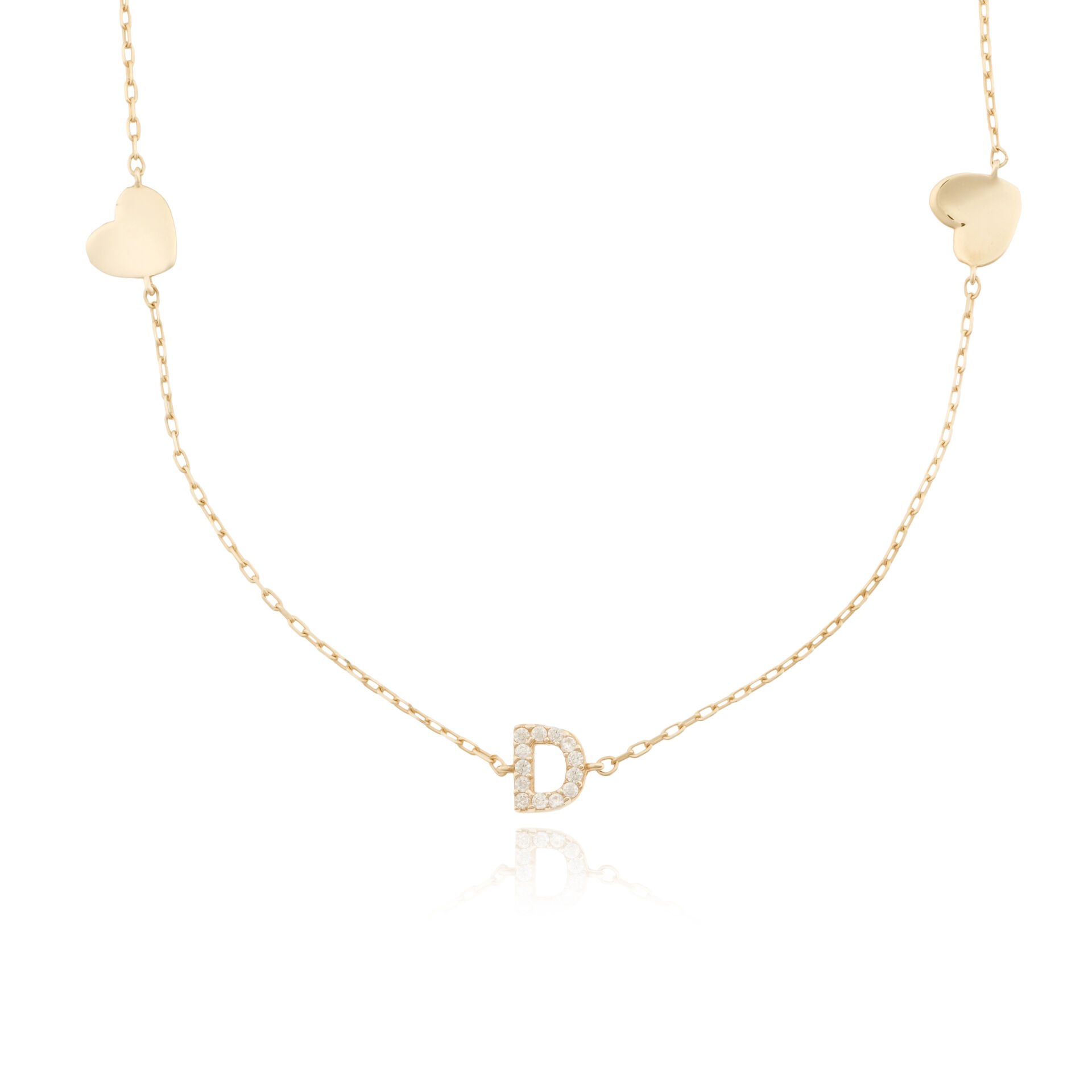 14 Ayar Altın Taşlı Kalpli Kolye D Harfi