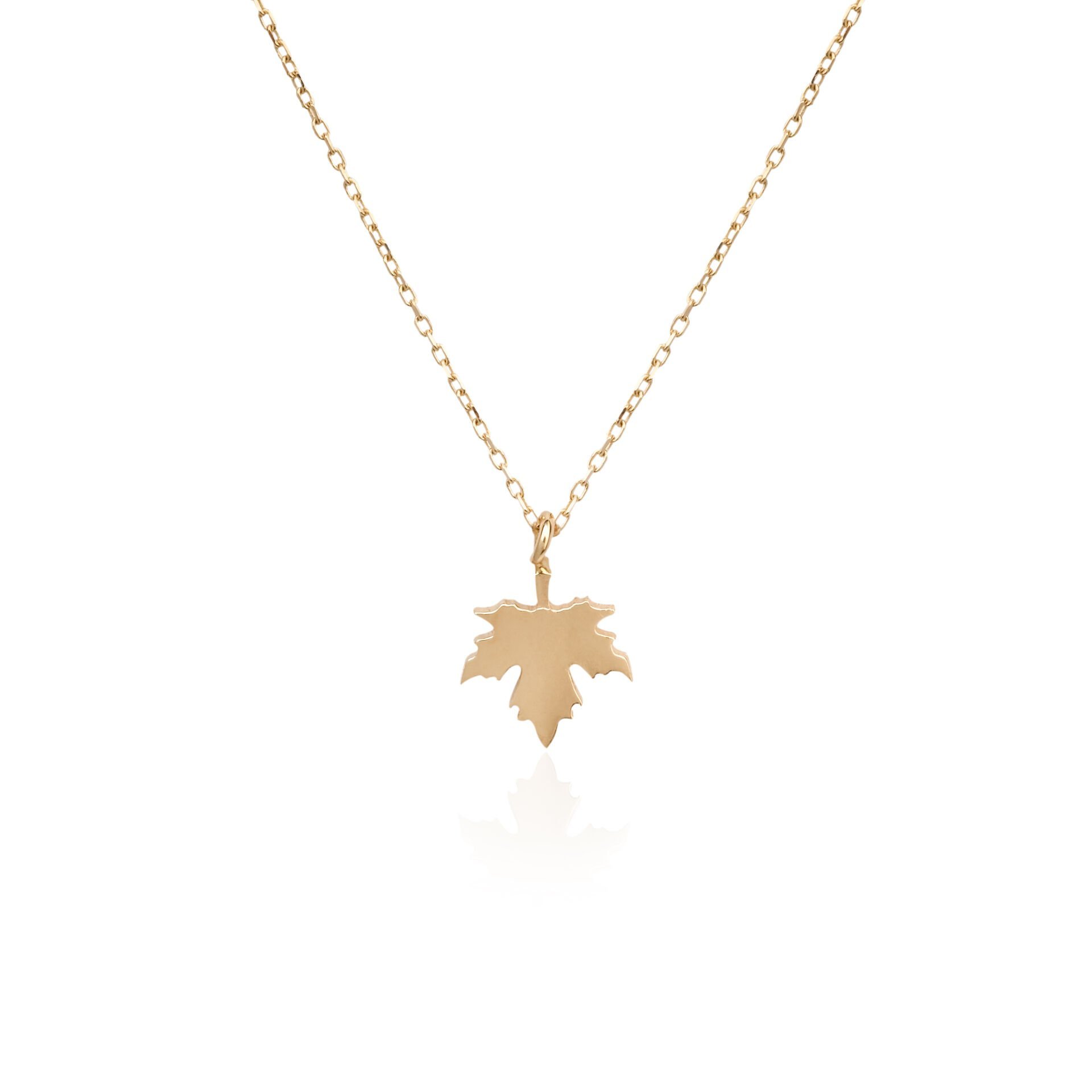 14 Ayar Altın Çınar Yaprağı Kolye