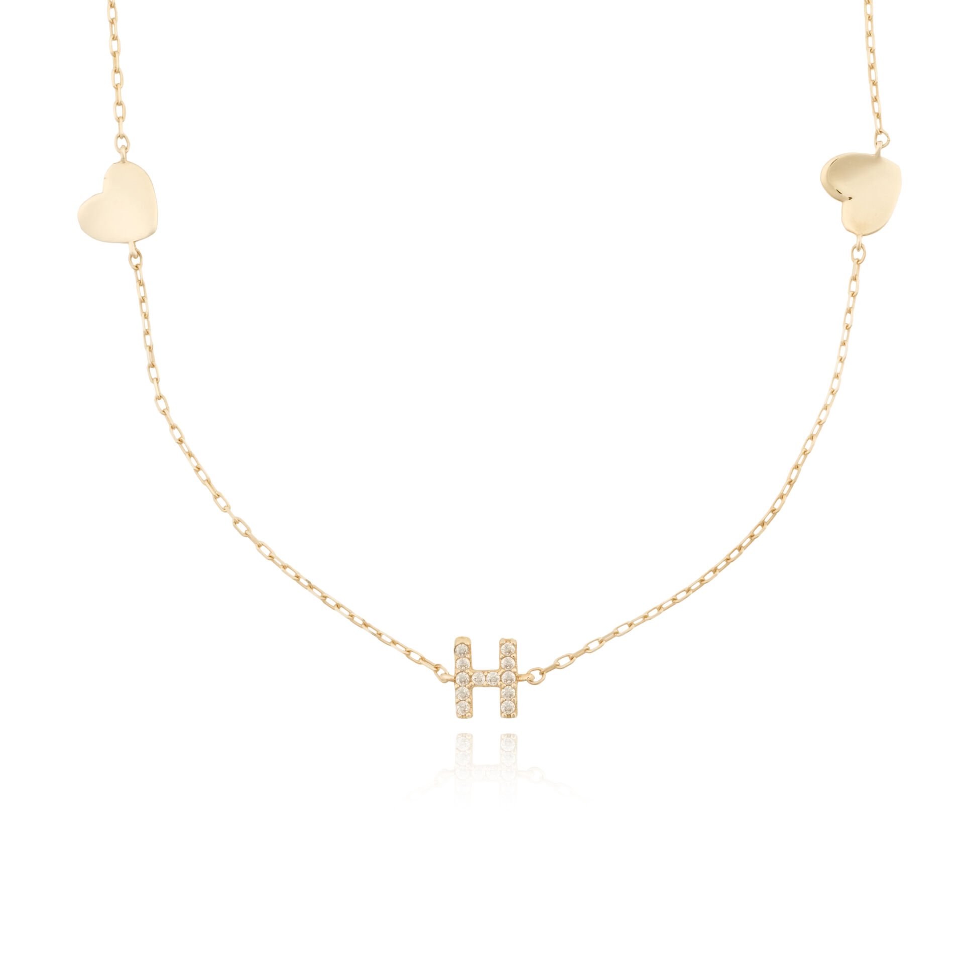 14 Ayar Altın Taşlı Kalpli Kolye H Harfi