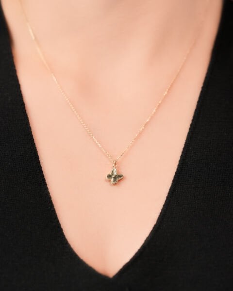 14 Ayar Altın Lazer Kesim Kelebek Kolye