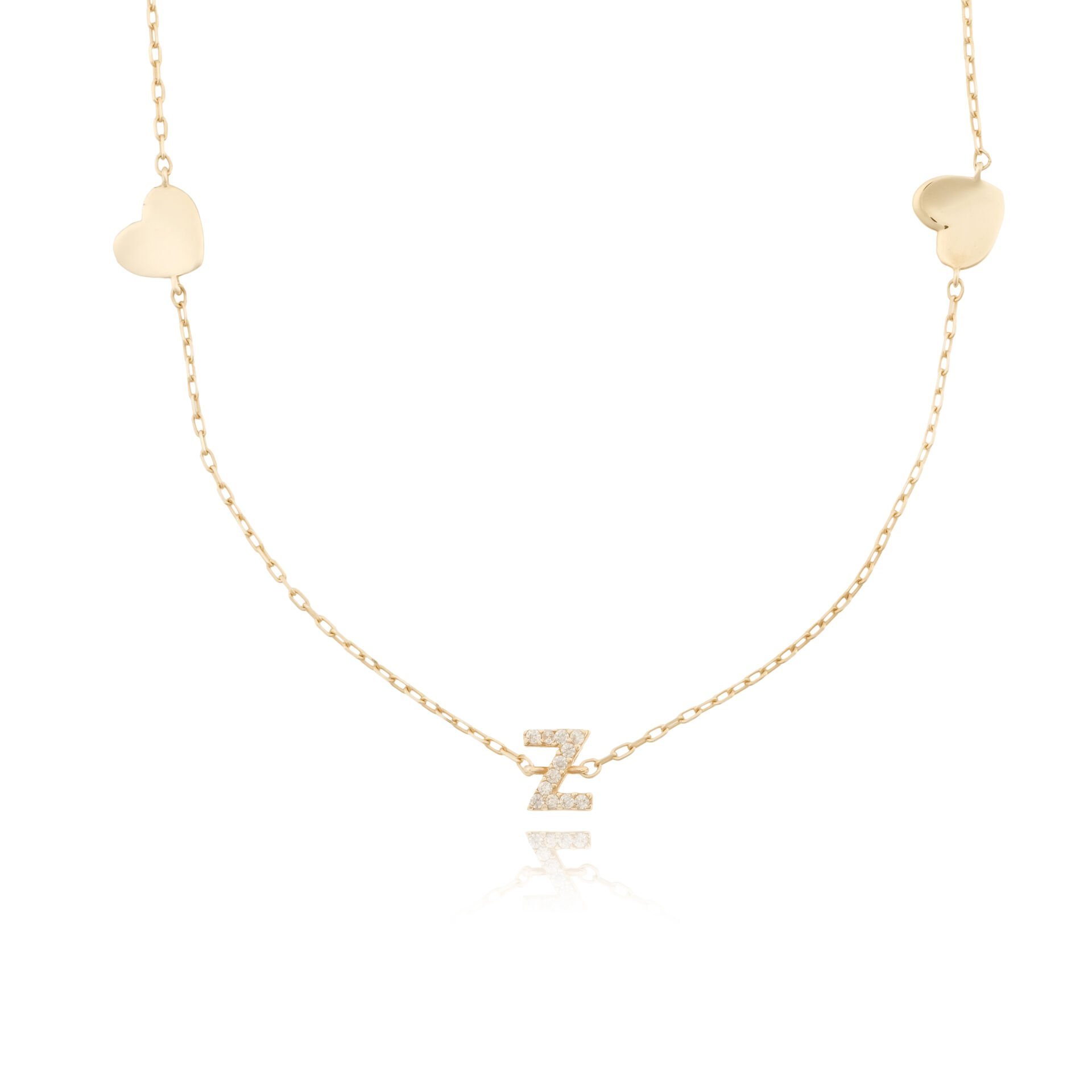 14 Ayar Altın Taşlı Kalpli Kolye Z Harfi