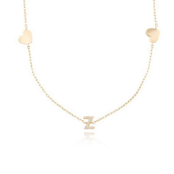 14 Ayar Altın Taşlı Z Harfi Kalp Kolye