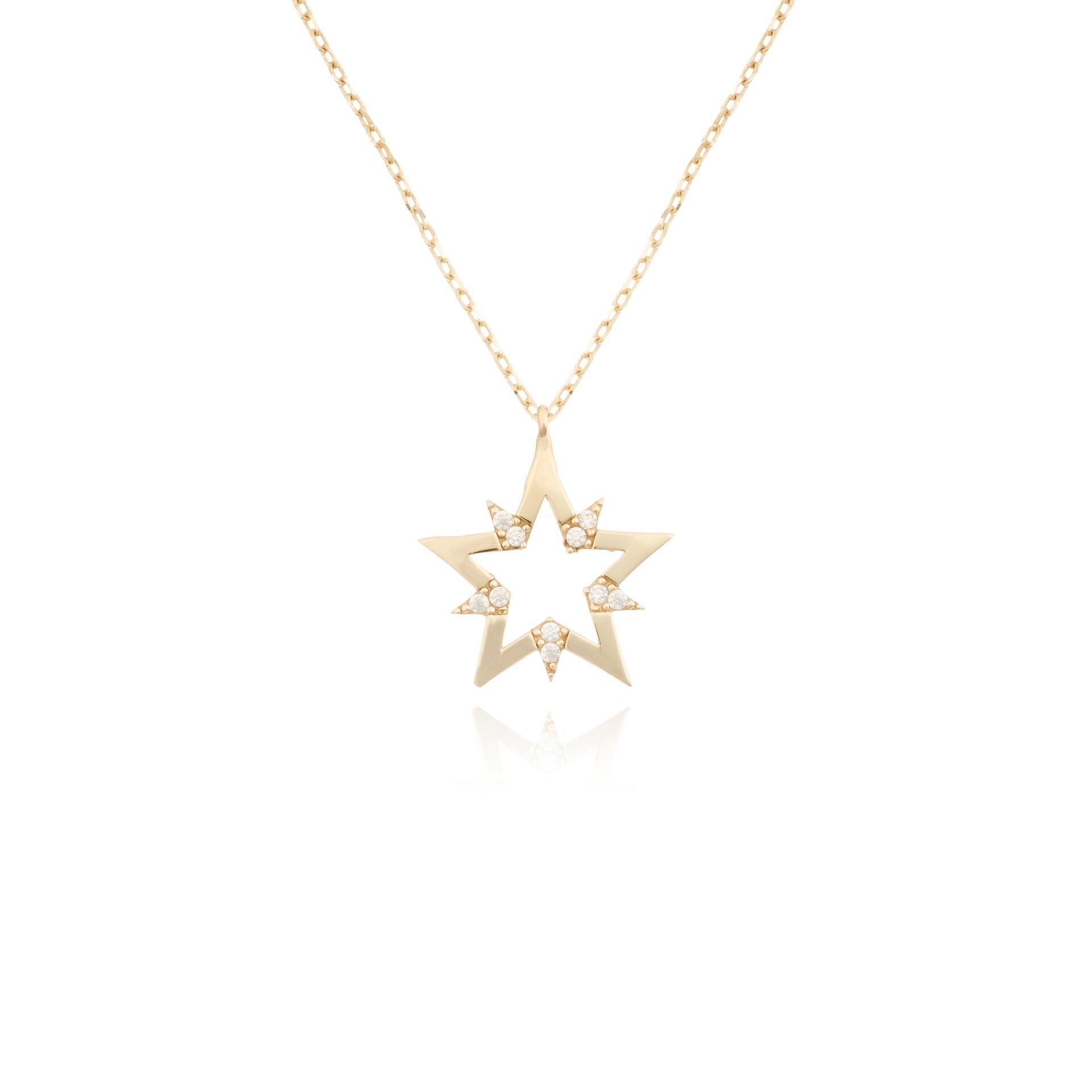14 Ayar Altın Taşlı Yıldız Kolye