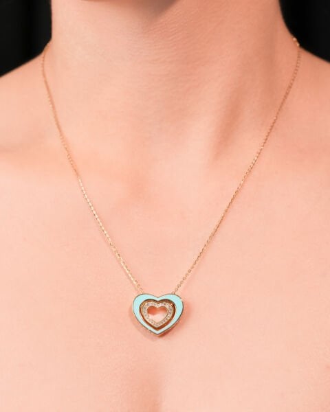 14 Ayar Altın Cetaş Minima Mineli Kalp Kolye