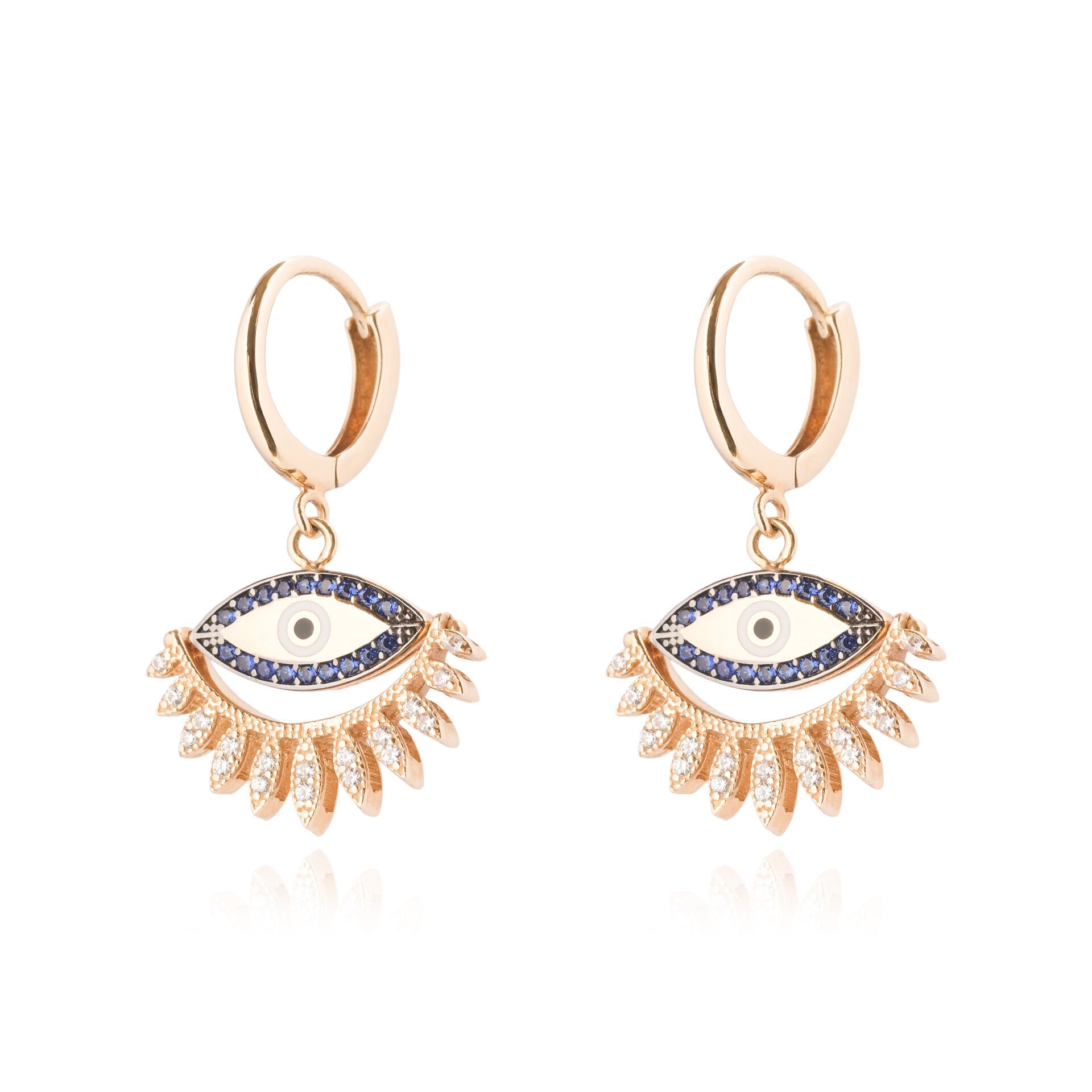 14 Ayar Altın Taşlı Tasarım Göz Küpe