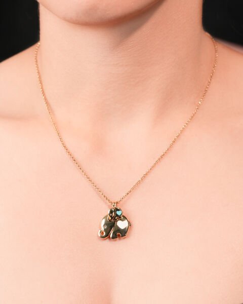 14 Ayar Altın Cetaş Eterna Kalpli Fil Kolye