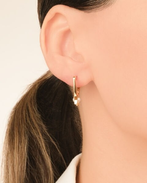 14 Ayar Altın İncili Yıldız Küpe